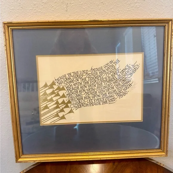 Framed Michael Podesta Art with Gold Wood Frame “Praise Ye The Lord” Psalm 150 - Picture 2 of 10